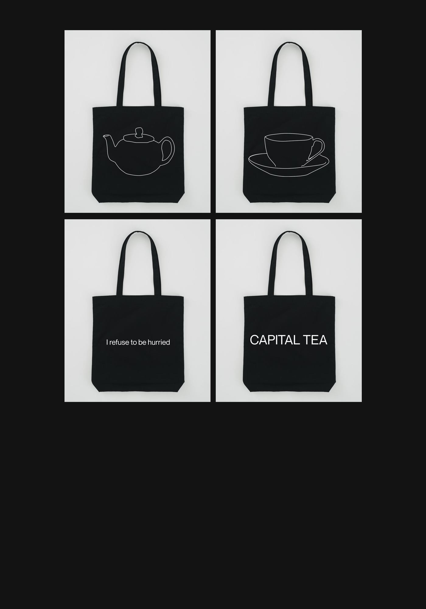 Tote bag design for Capital Tea. Concept work by Postdigitalist.